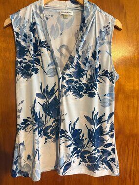 Calvin Klein Blue and White Floral Sleeveless Top